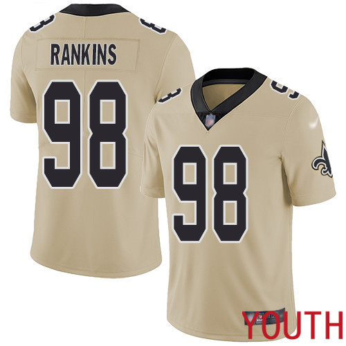 New Orleans Saints Limited Gold Youth Sheldon Rankins Jersey NFL Football #98 Inverted Legend Jersey